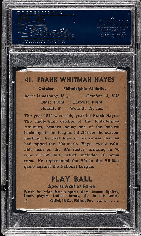 1941 R336 Play Ball #41 Frank Hayes PSA EX-MT+ 6.5