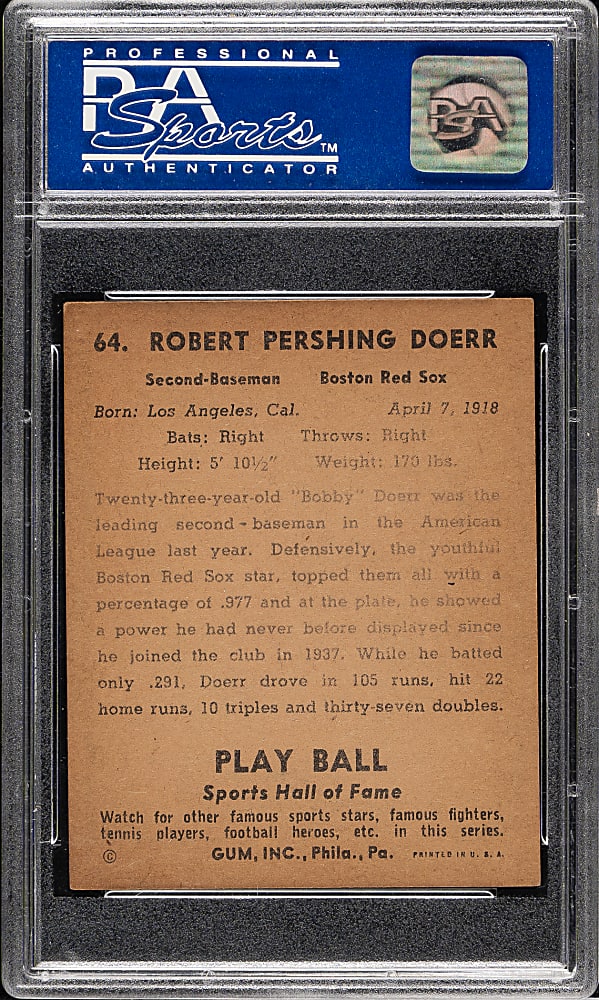 1941 R336 Play Ball #64 Bobby Doerr PSA NM 7