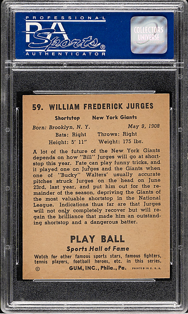 1941 R336 Play Ball #59 Bill Jurges PSA NM 7