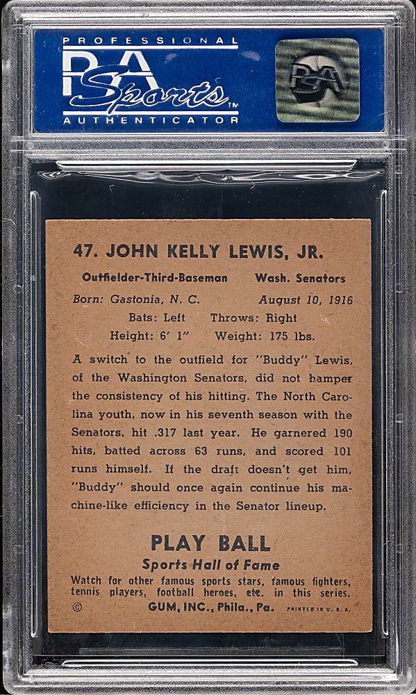 1941 R336 Play Ball #47 Buddy Lewis PSA NM 7