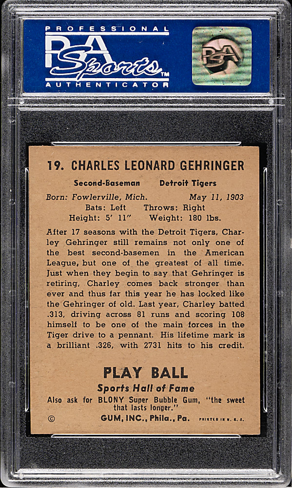 1941 R336 Play Ball #19 Charlie Gehringer PSA NM 7