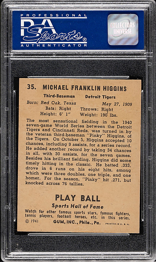 1941 R336 Play Ball #35 Pinky Higgins PSA NM 7