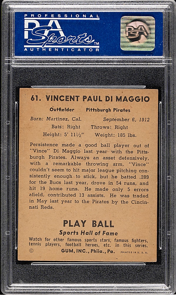 1941 R336 Play Ball #61 Vince DiMaggio PSA EX-MT 6