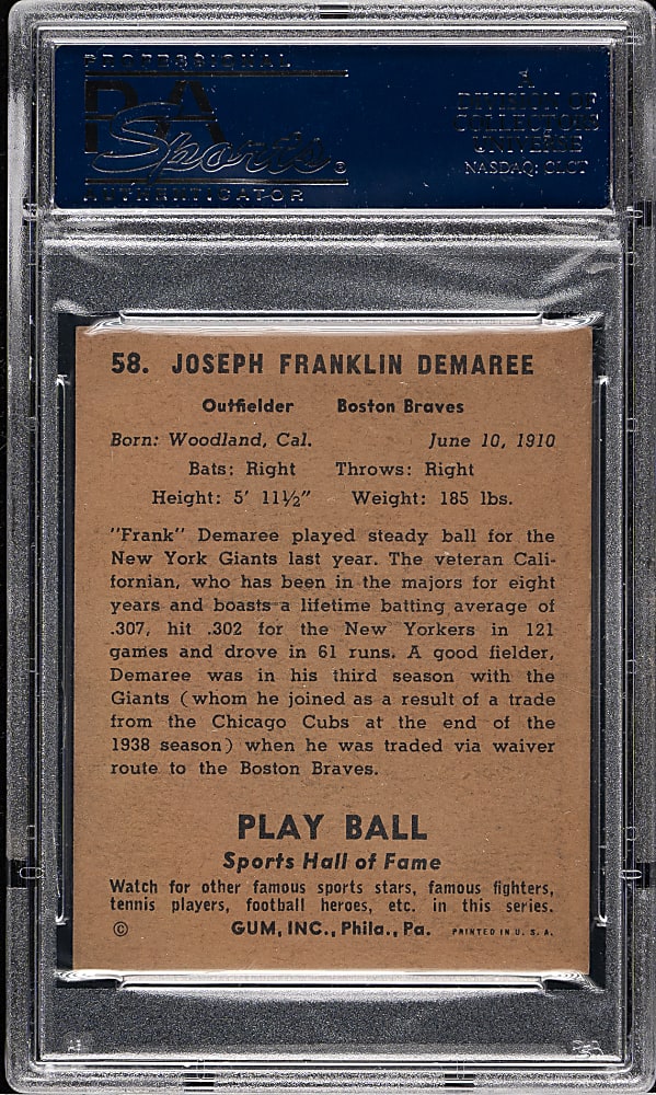 1941 R336 Play Ball #58 Frank Demaree PSA EX-MT 6