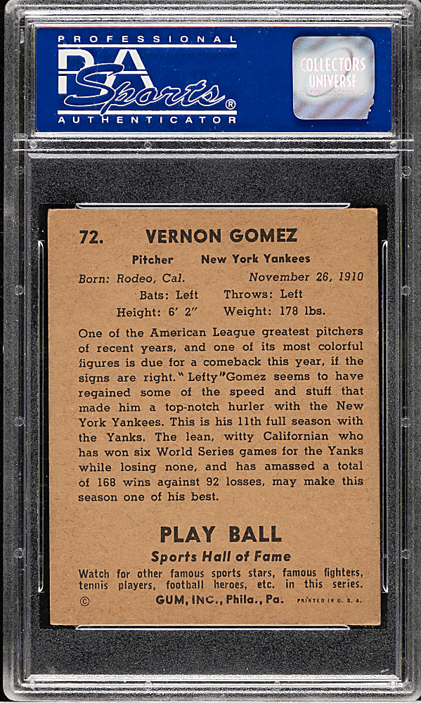 1941 R336 Play Ball #72 Lefty Gomez PSA EX-MT 6