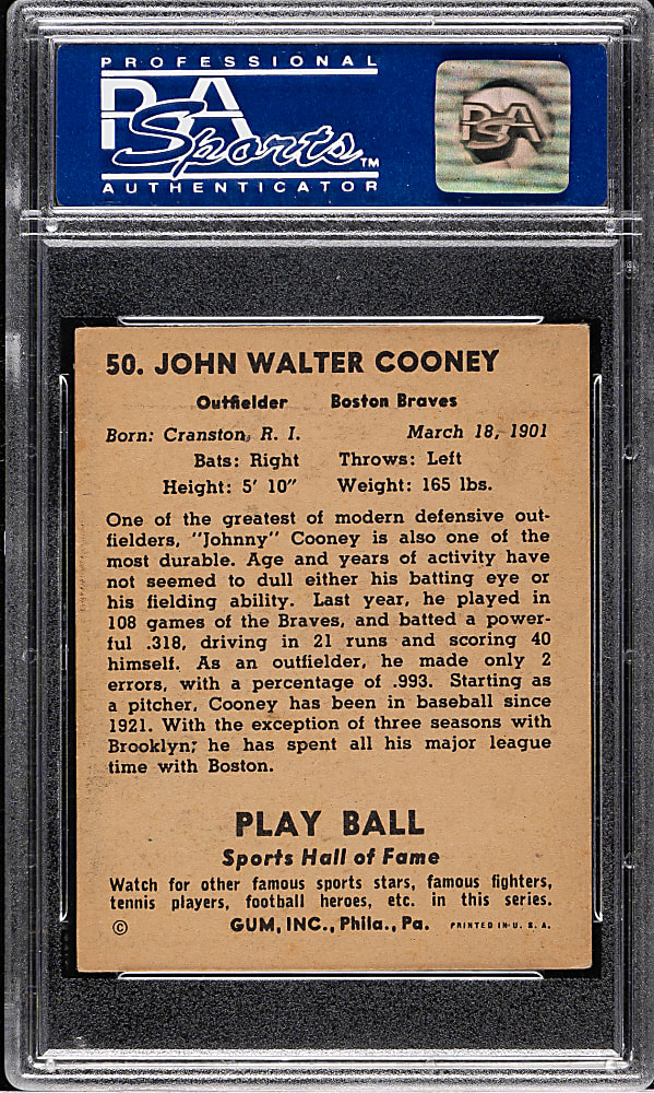 1941 R336 Play Ball #50 Johnny Cooney PSA EX-MT 6