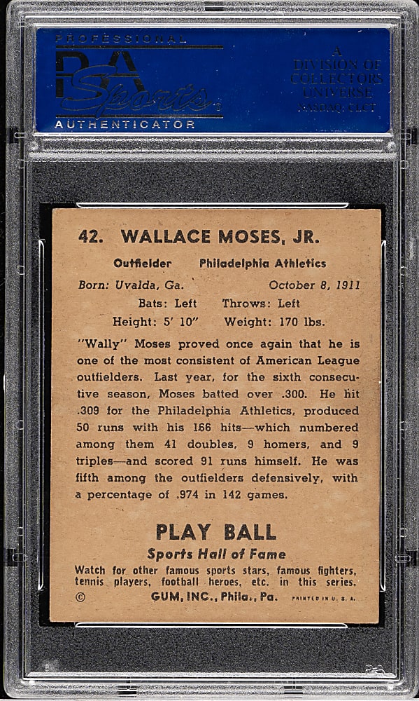 1941 R336 Play Ball #42 Wally Moses PSA EX-MT 6