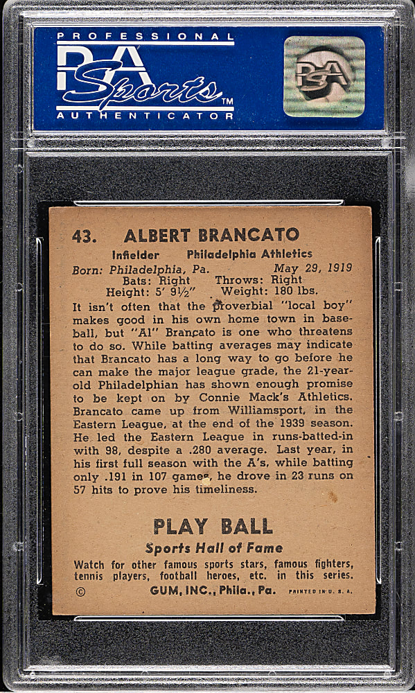 1941 R336 Play Ball #43 Albert Brancato PSA EX-MT 6