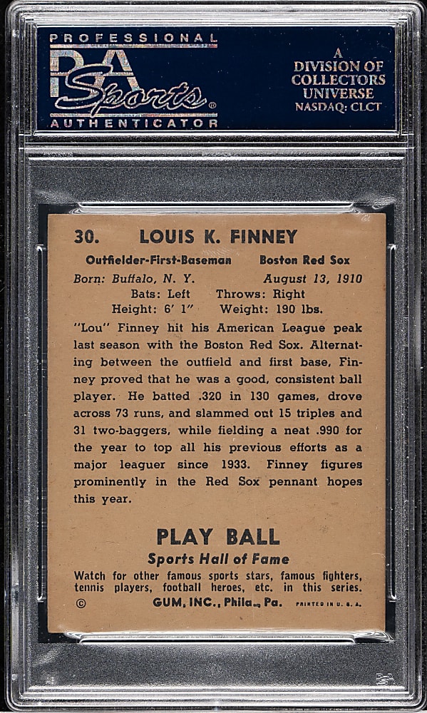 1941 R336 Play Ball #30 Lou Finney PSA EX-MT 6