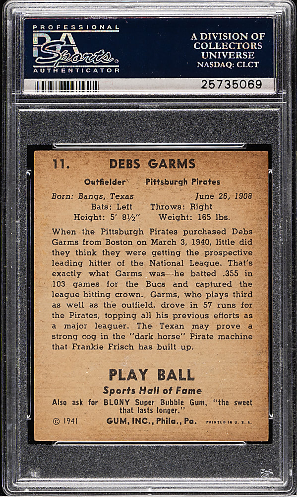 1941 R336 Play Ball #11 Debs Garms PSA EX-MT 6