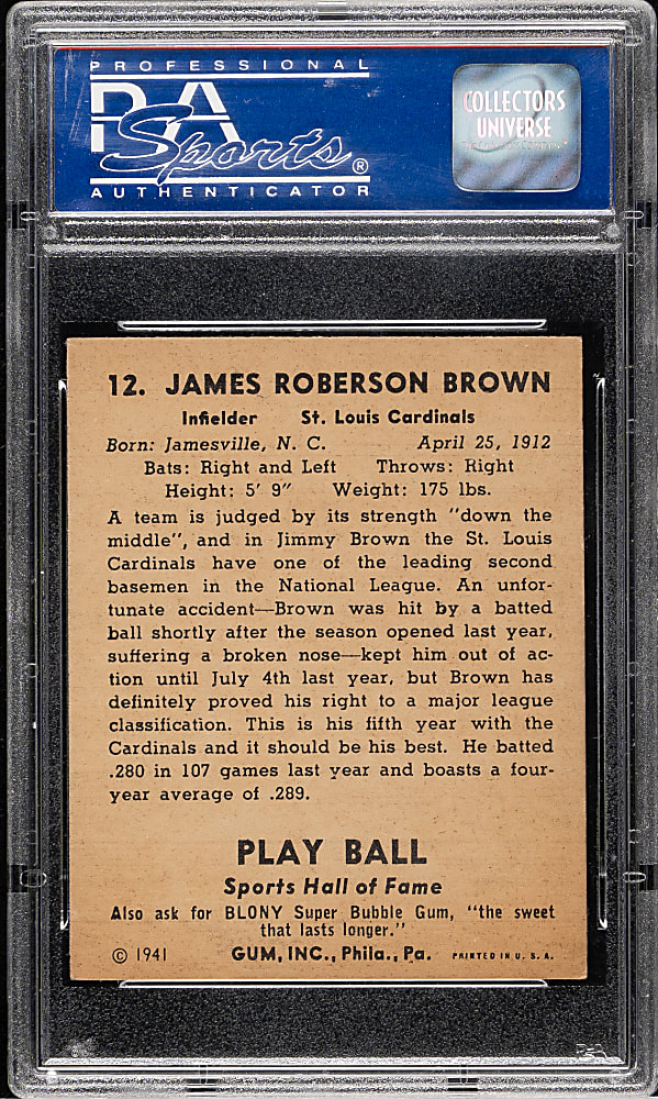 1941 R336 Play Ball #12 Jimmy Brown PSA EX-MT 6