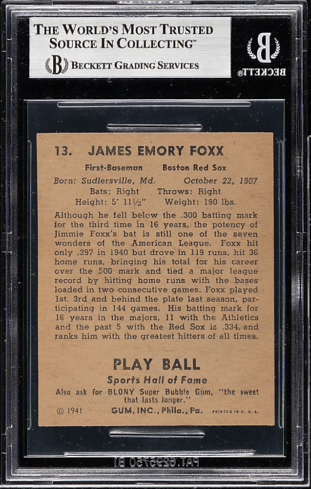 1941 R336 Play Ball #13 Jimmie Foxx BGS EX+ 5.5