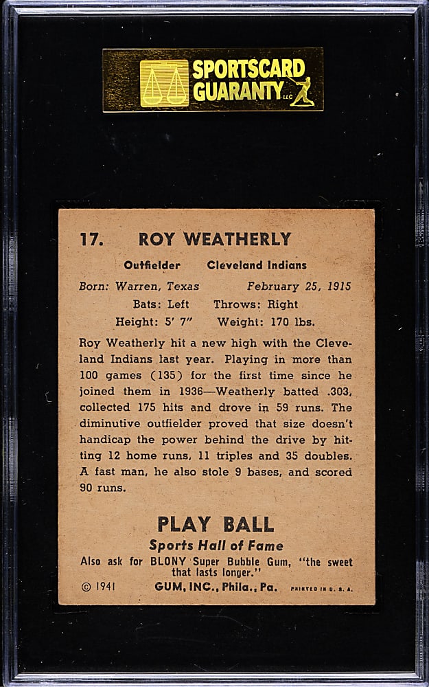 1941 R336 Play Ball #17 Stormy Weatherly SGC EX+ 70