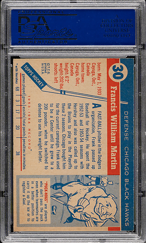 1954-1955 Topps Hockey #30 Frank Martin PSA MINT 9 (OC)