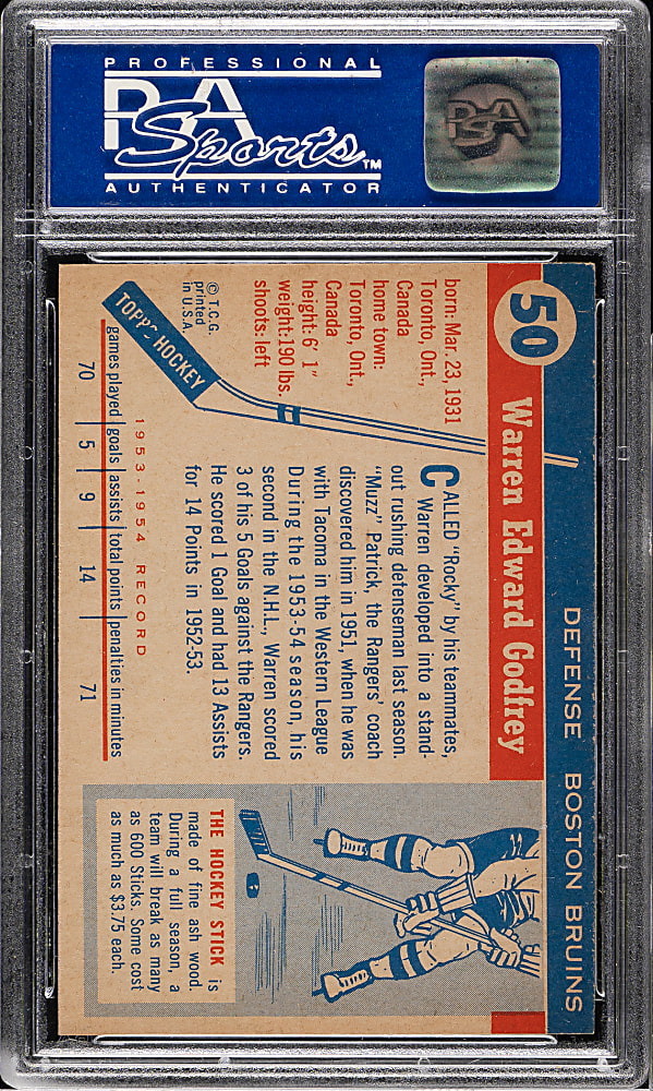 1954-1955 Topps Hockey #50 Warren Godfrey PSA MINT 9