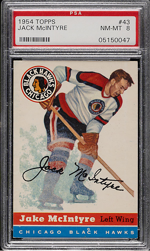1954-1955 Topps Hockey #43 Jack McIntyre PSA NM-MT 8