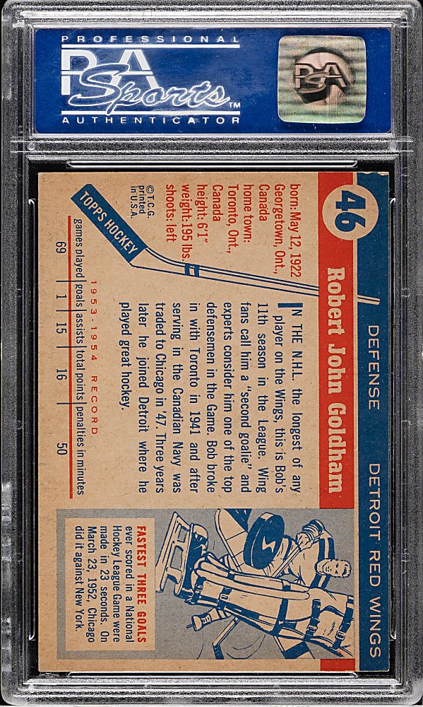 1954-1955 Topps Hockey #46 Bob Goldham PSA NM-MT 8
