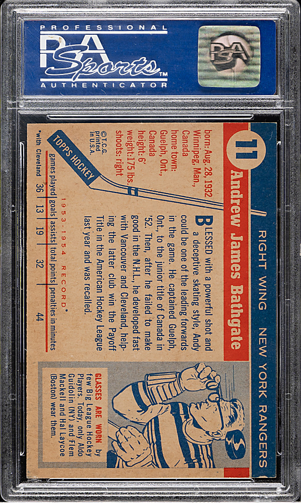 1954-1955 Topps Hockey #11 Andy Bathgate PSA NM-MT 8