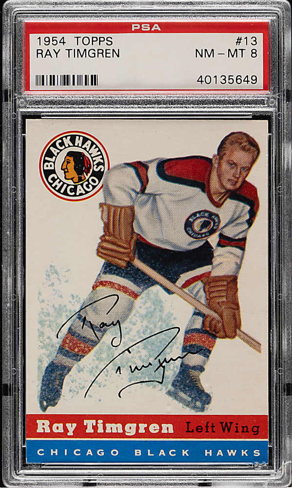 1954-1955 Topps Hockey #13 Ray Timgren PSA NM-MT 8