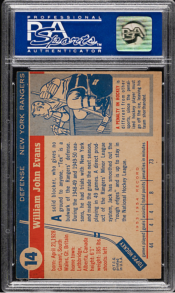 1954-1955 Topps Hockey #14 Jack Evans PSA NM-MT 8