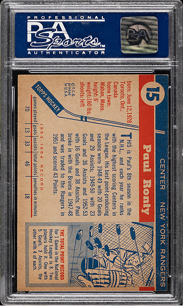 1954-1955 Topps Hockey #15 Paul Ronty PSA NM-MT 8