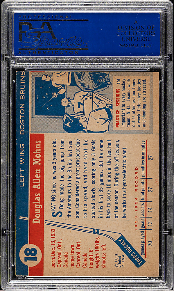 1954-1955 Topps Hockey #18 Doug Mohns PSA NM-MT 8