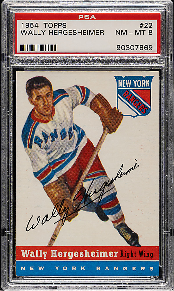 1954-1955 Topps Hockey #22 Wally Hergesheimer PSA NM-MT 8