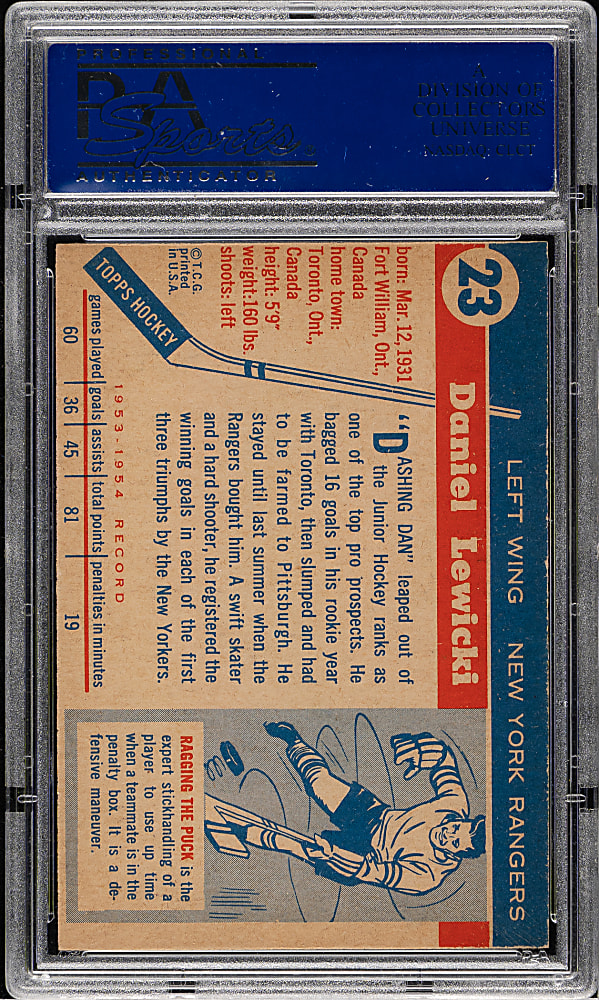 1954-1955 Topps Hockey #23 Danny Lewicki PSA NM-MT 8