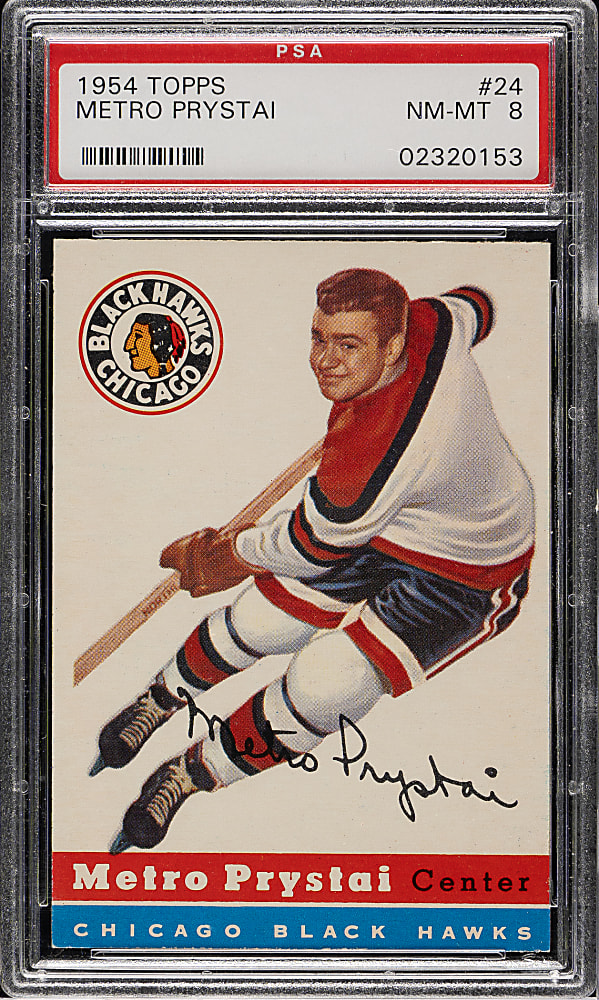 1954-1955 Topps Hockey #24 Metro Prystai PSA NM-MT 8