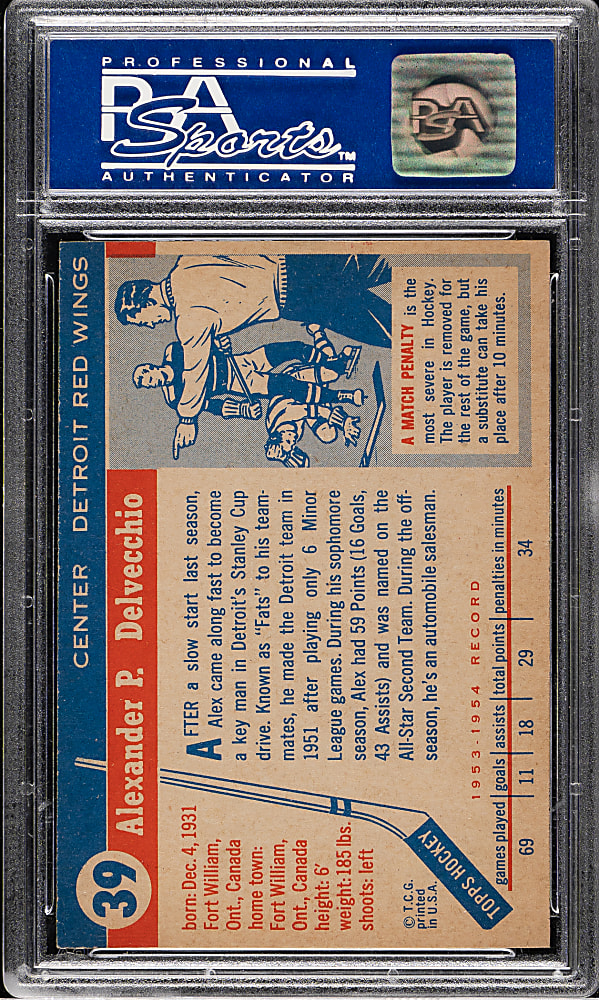 1954-1955 Topps Hockey #39 Alex Delvecchio PSA NM-MT 8