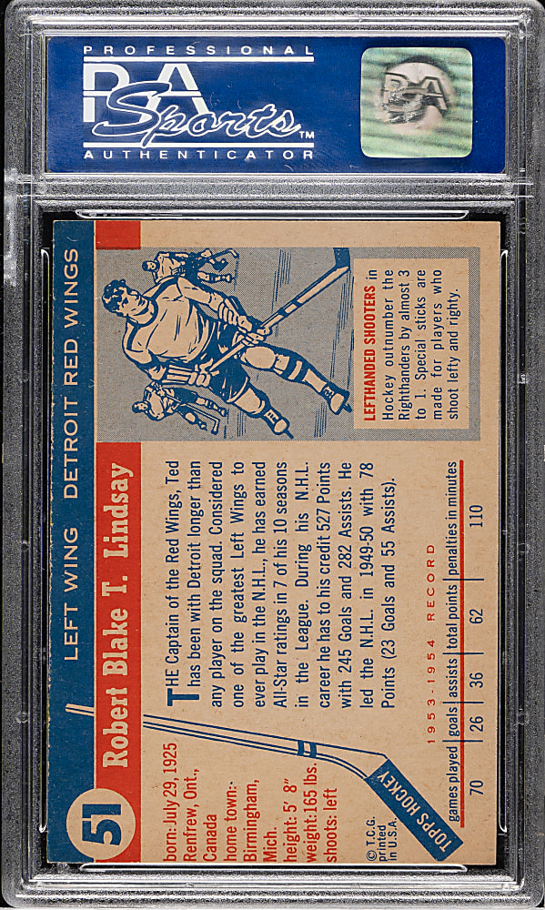 1954-1955 Topps Hockey #51 Ted Lindsay PSA NM-MT 8