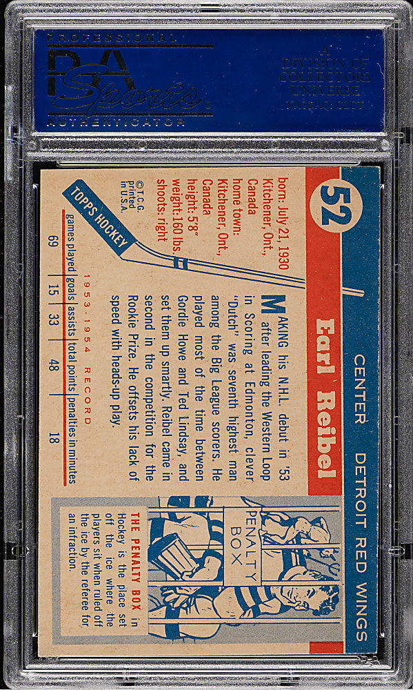 1954-1955 Topps Hockey #52 Earl Reibel PSA NM-MT 8
