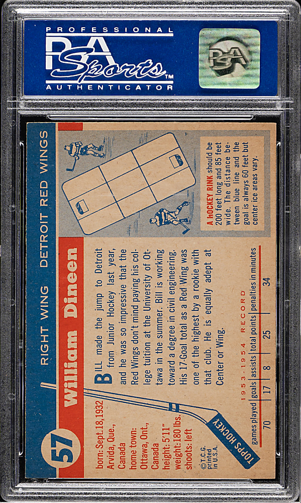 1954-1955 Topps Hockey #57 Bill Dineen PSA NM-MT 8