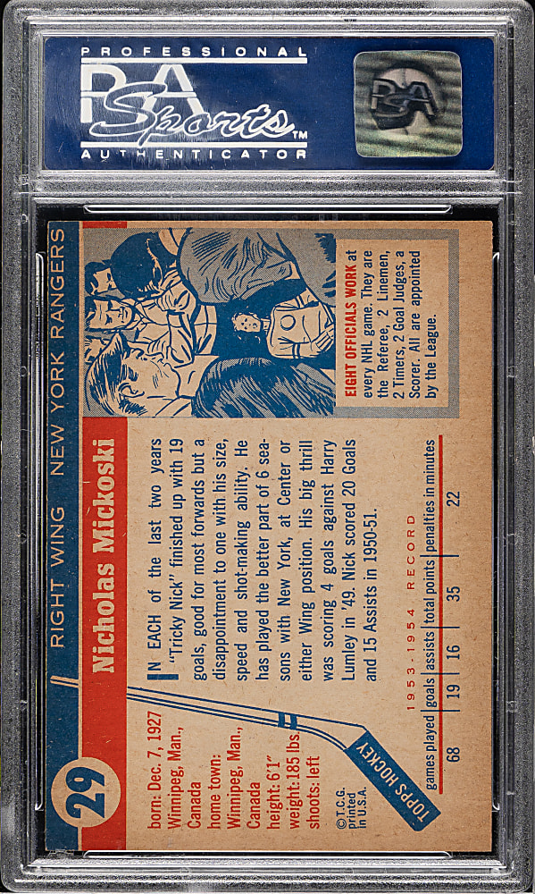 1954-1955 Topps Hockey #29 Nick Mickoski PSA NM-MT 8