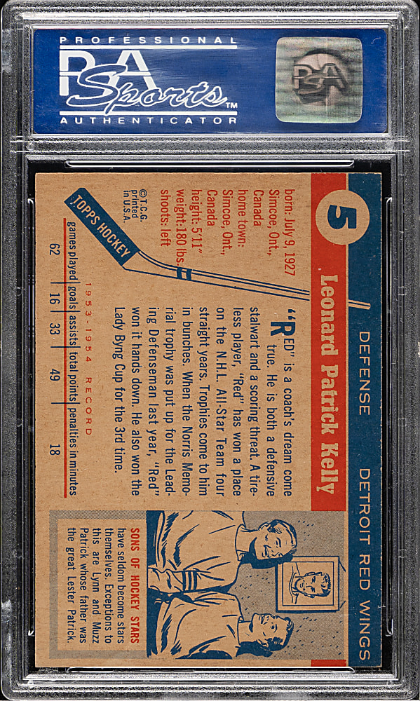 1954-1955 Topps Hockey #5 Red Kelly PSA NM-MT 8