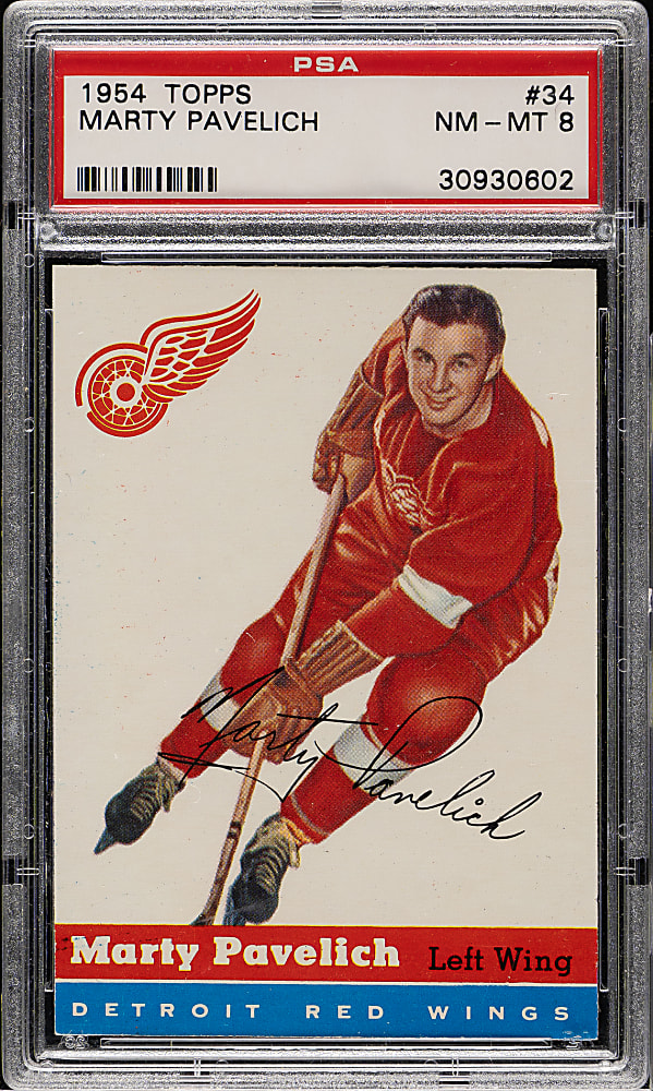 1954-1955 Topps Hockey #34 Marty Pavelich PSA NM-MT 8