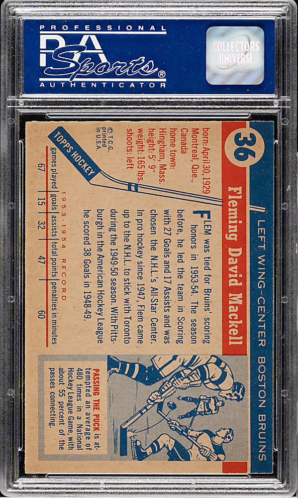 1954-1955 Topps Hockey #36 Fleming Mackell PSA NM-MT 8