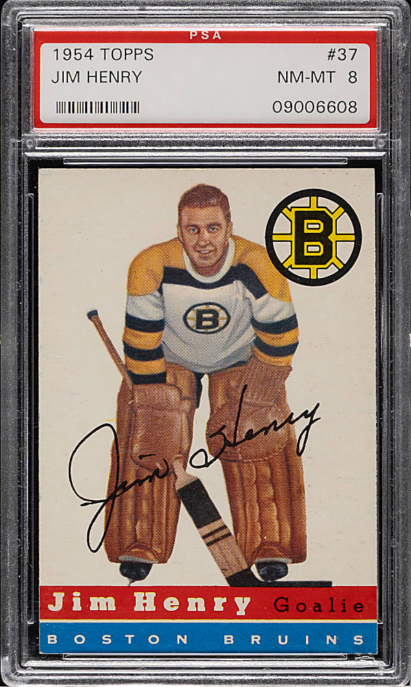1954-1955 Topps Hockey #37 Jim Henry PSA NM-MT 8