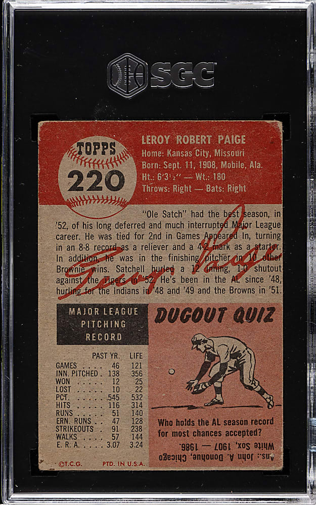 1953 Topps #220 Satchel Paige SGC GOOD 2