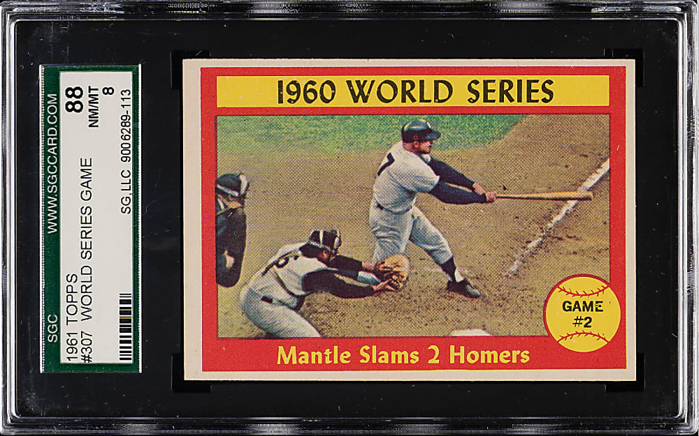 1961 Topps #307 World Series Game 2 Mickey Mantle Slams 2 Homers SGC NM/MT 88