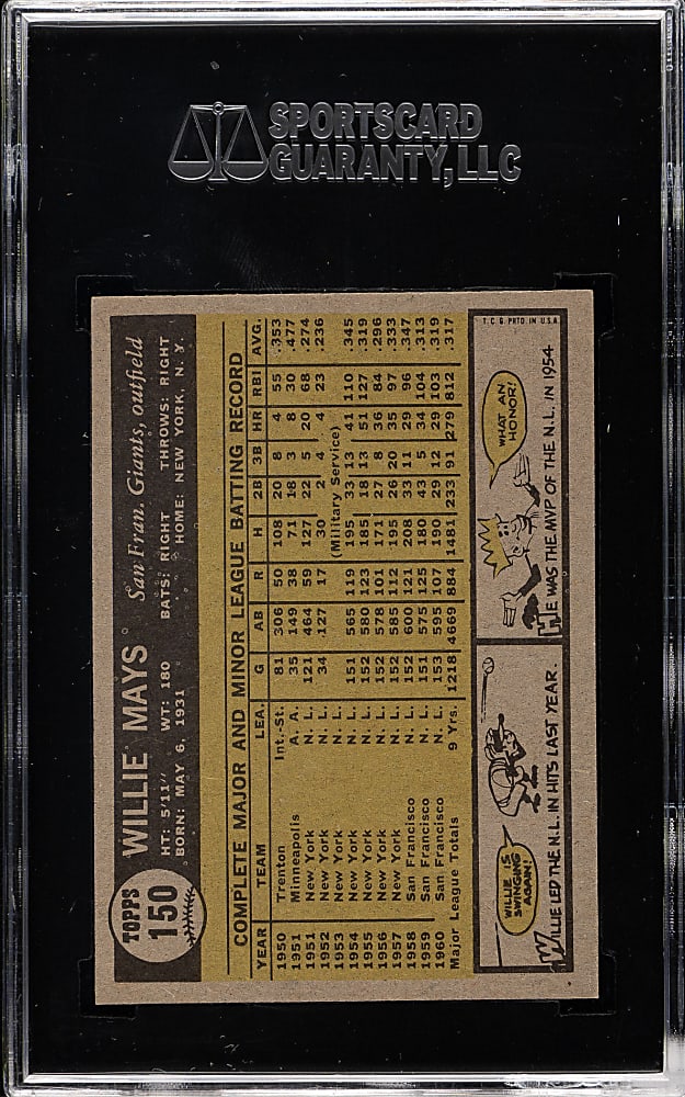 1961 Topps #150 Willie Mays SGC NM+ 86