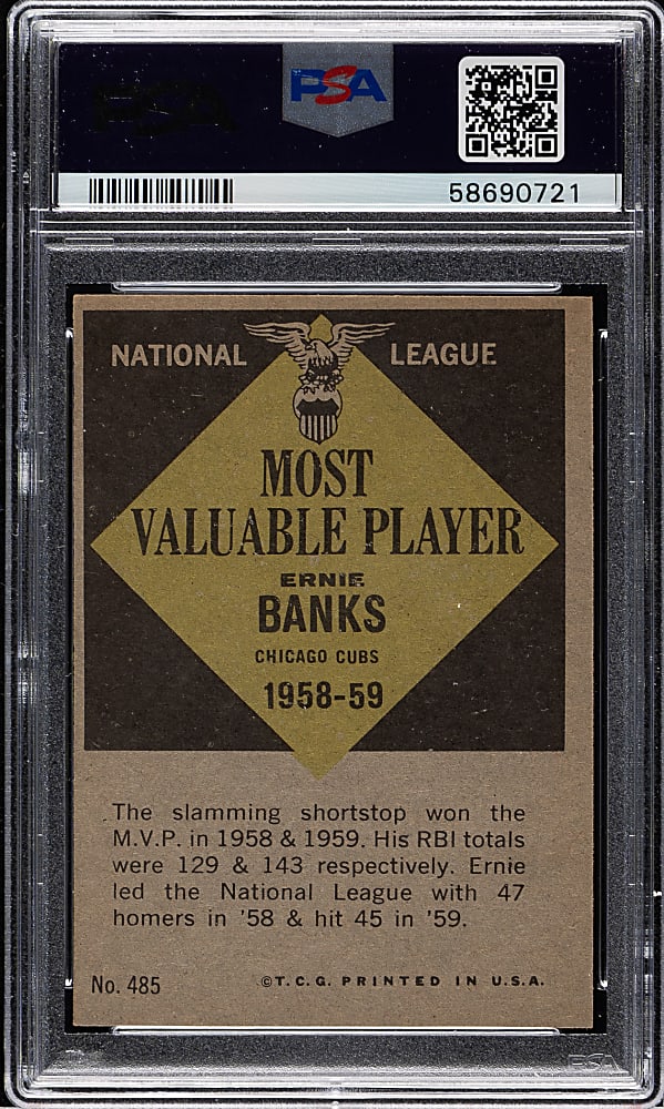 1961 Topps #485 Ernie Banks MVP PSA EX-MT 6