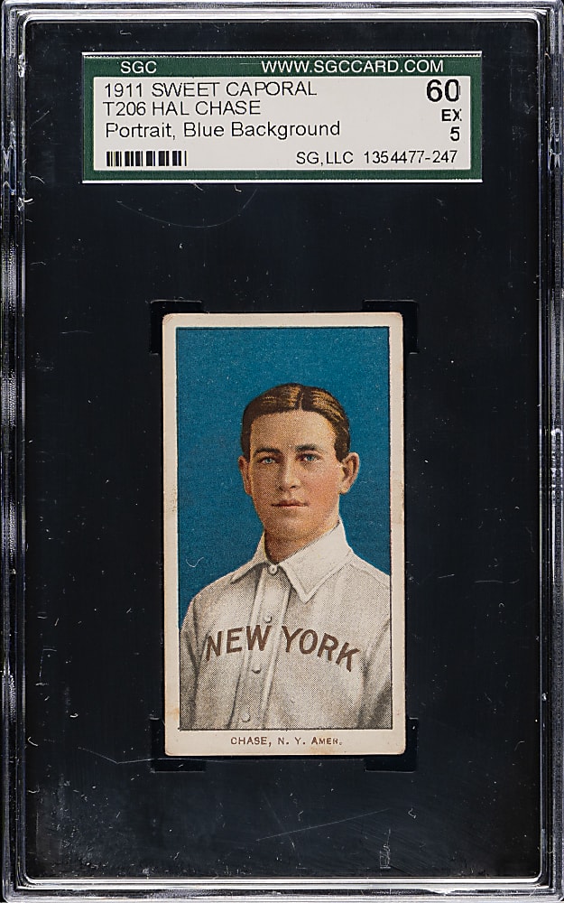 1909-1911 T206 White Border Hal Chase Portrait Blue Background SGC EX 60
