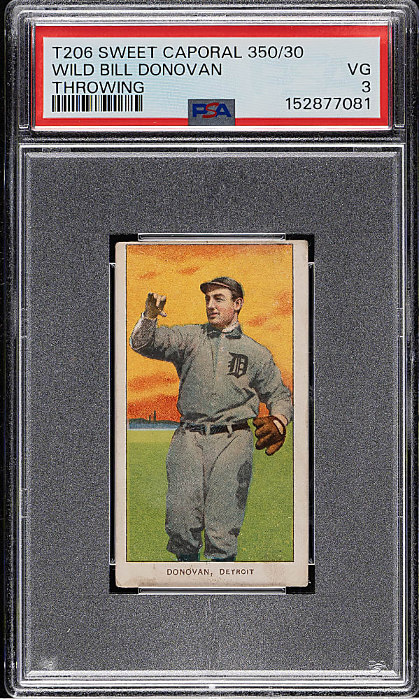 1909-1911 T206 White Border Wild Bill Donovan Throwing PSA VG 3