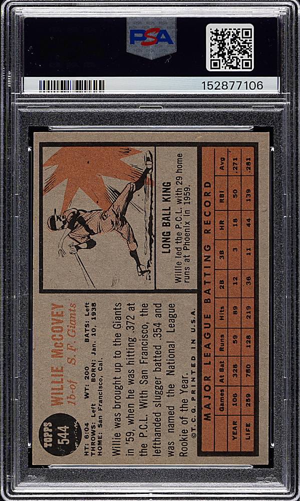 1962 Topps #544 Willie McCovey PSA NM 7