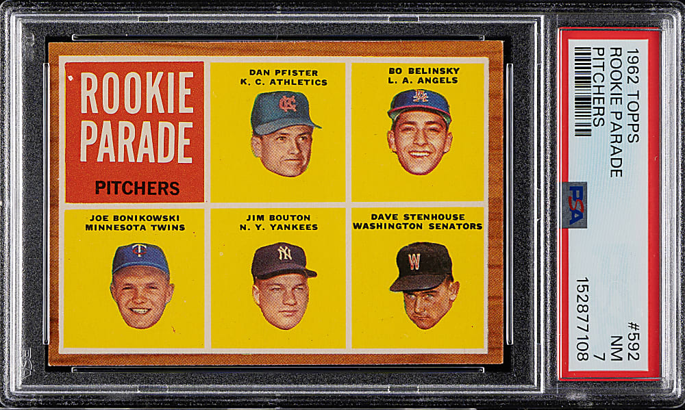 1962 Topps #592 Pfister/Belinsky/Bonikowski/Bouton/Stenhouse Rookie PSA NM 7