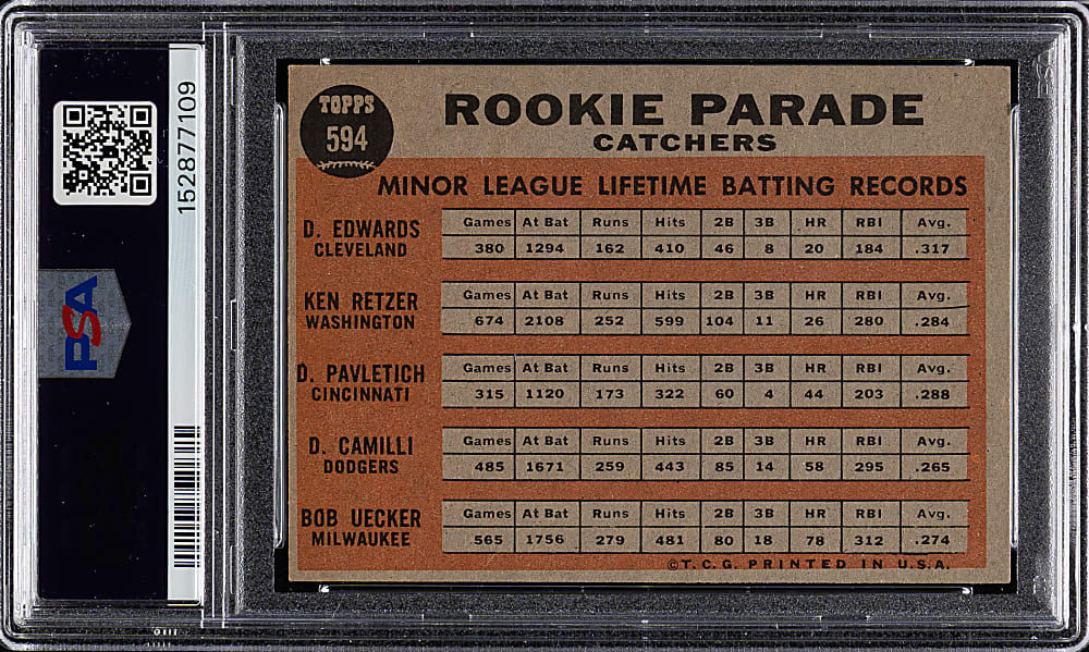1962 Topps #594 Bob Uecker Rookie PSA EX 5