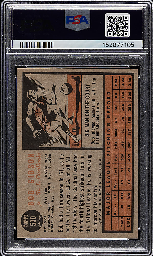 1962 Topps #530 Bob Gibson PSA EX 5