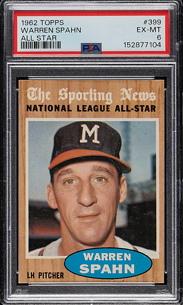 1962 Topps #399 Warren Spahn All-Star PSA EX-MT 6