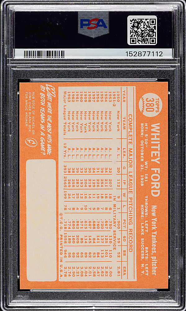 1964 Topps #380 Whitey Ford PSA NM 7
